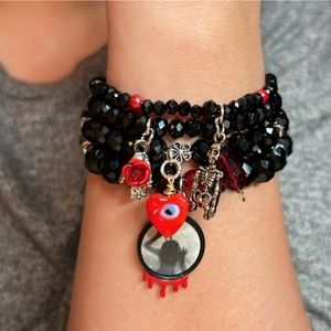 Handmade set of 4 black crystal beaded bracelets